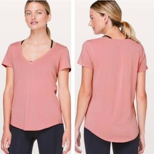 Lululemon Love Tee V Neck Pima Cotton Stretch Shirt Top Loose Pink Minimalist L